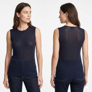 Brooks Brothers 100% Silk Ribbed Knit Sleeveless Tank Top Navy Blue Size S